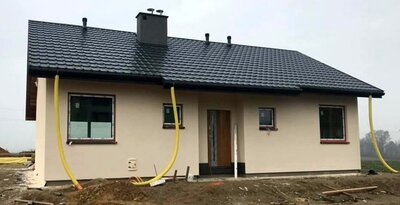 Gotowa elewacja na domu w technologii szkieletowej w Bestwinie koło Bielska-Białej, budowa zakończona