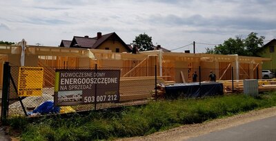 Budowa konstrukcji dachu na domu szkieletowym, Wilkowice, Bielsko-Biała