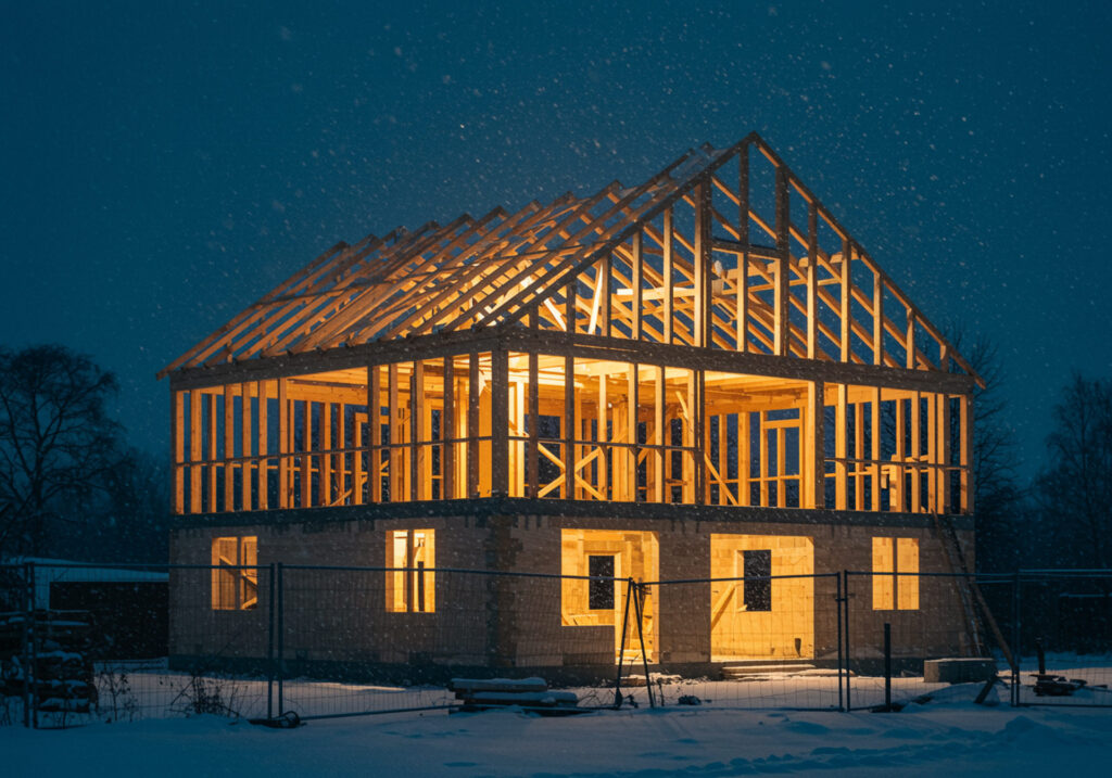 Budowa domu szkieletowego zimą