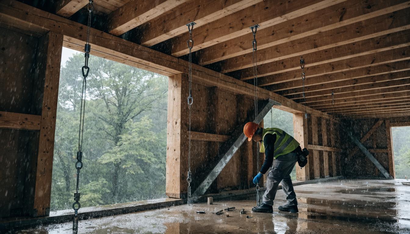 Montaż hamaków i huśtawek w drewnianym stropie